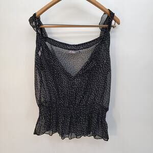 Y2K feminine Ruffle Peplum Romantic Sheer Mesh Polka Dot flutter sleeves dots M